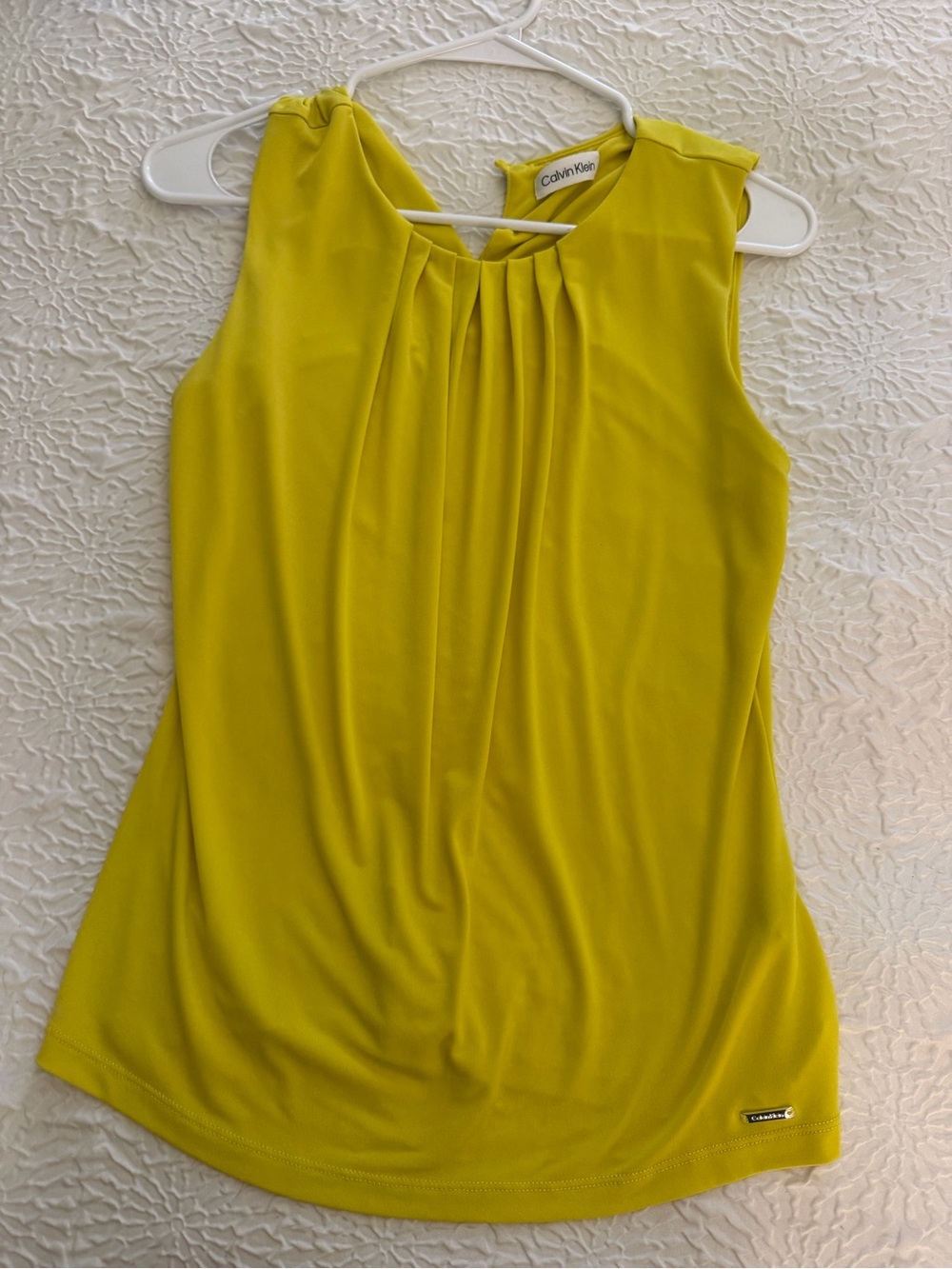 Calvin Klein Sleeveless Pleated Camisole in Chartreuse